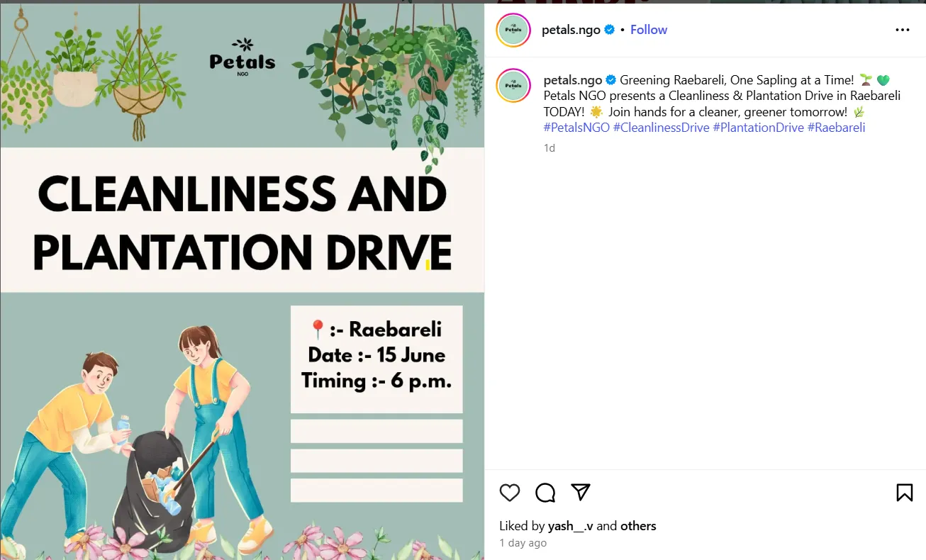 Instagram post captions for NGO's