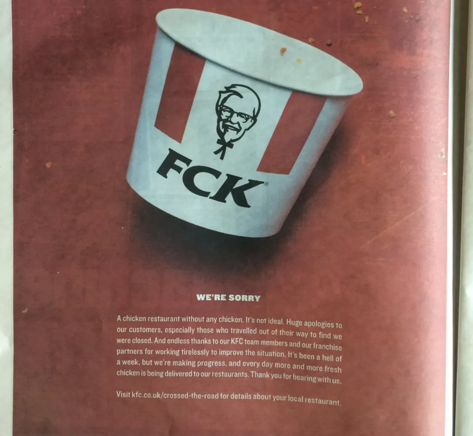 KFC immediately issued a clever print ad to avert a social media crisis