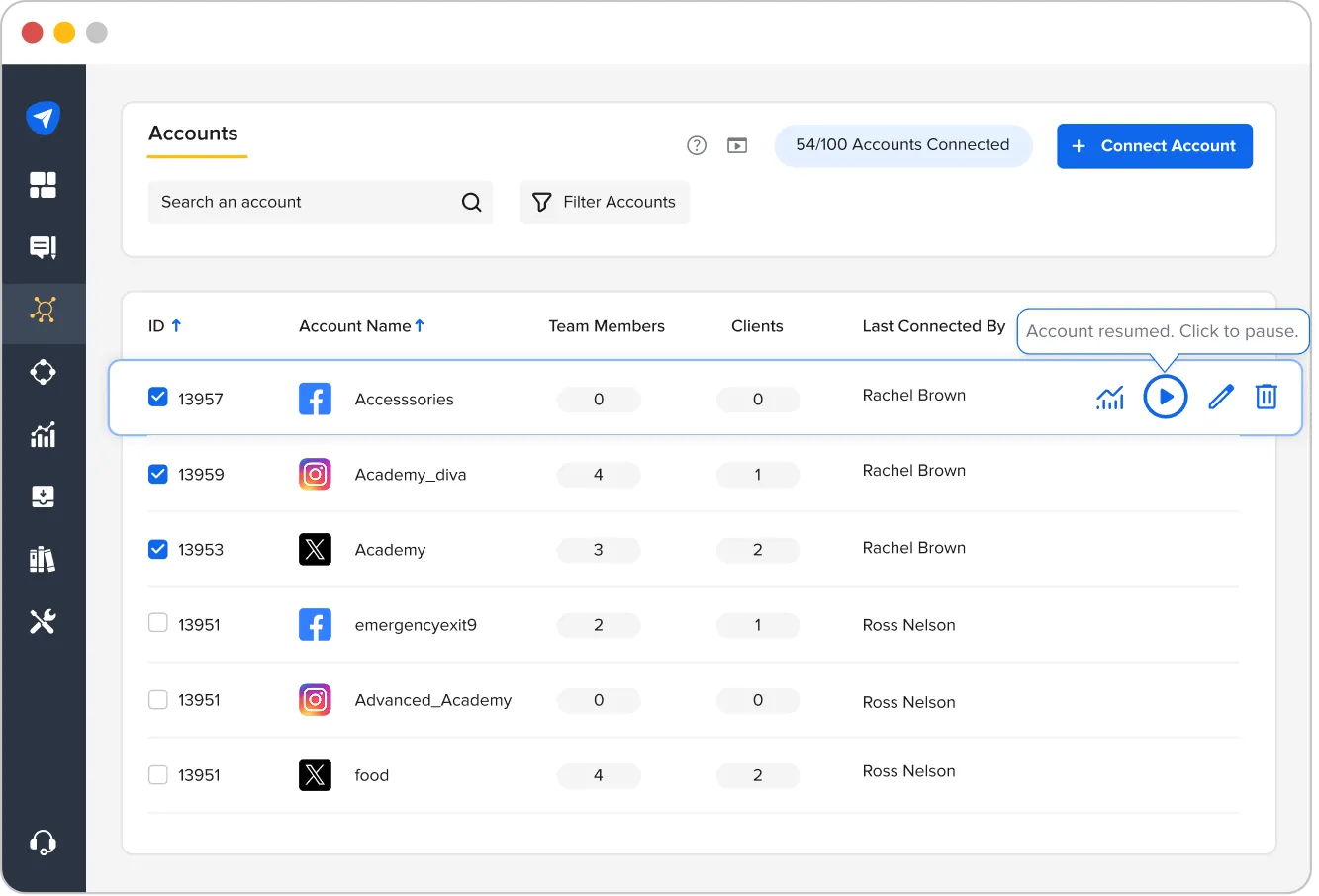 Pause all scheduled posts across connected social media platforms at once