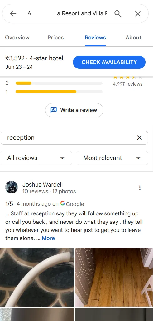 Review about the hotel reception