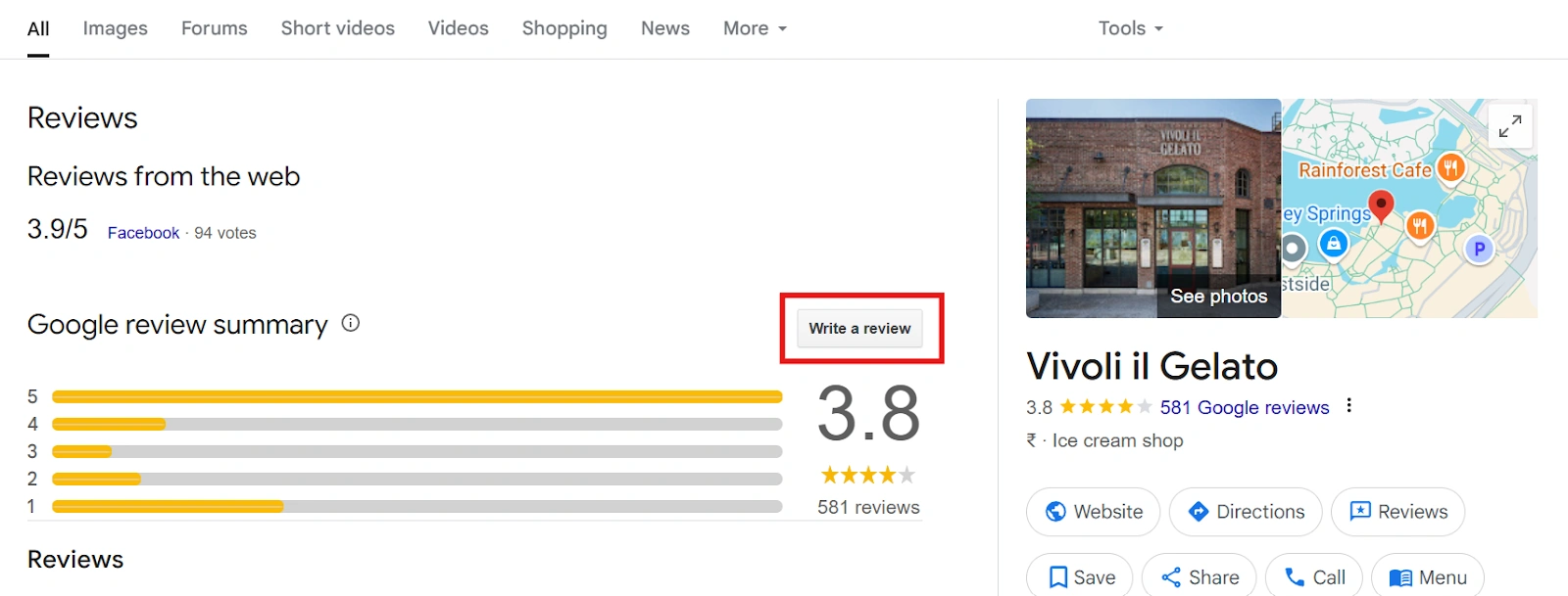 Link displaying number of reviews on Google Link displaying number of reviews on Google
