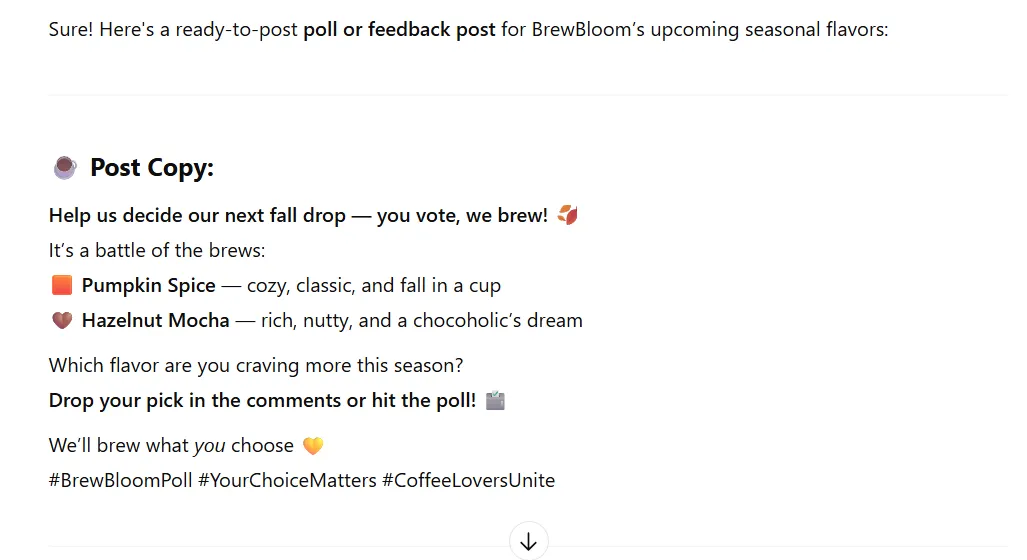 Social Media Poll and Feedback Prompts