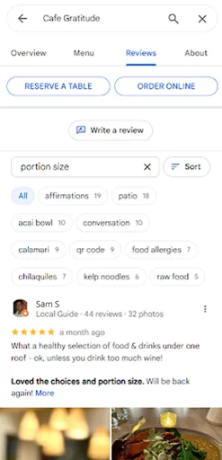 reviews of customer about portion size