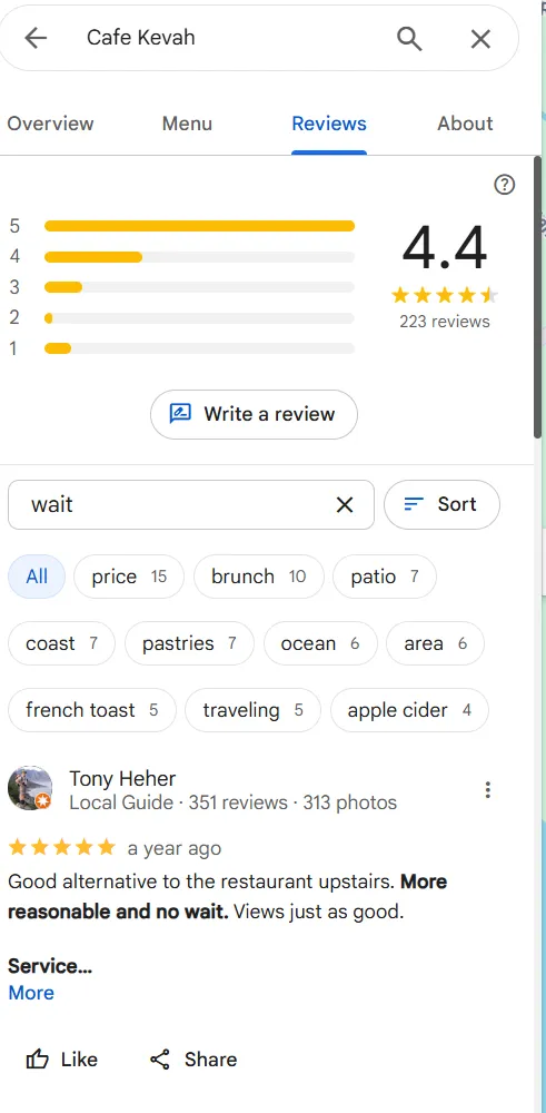 search Google reviews by keywords
