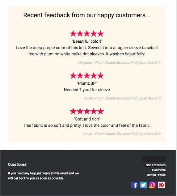 Adding reviews in emailers