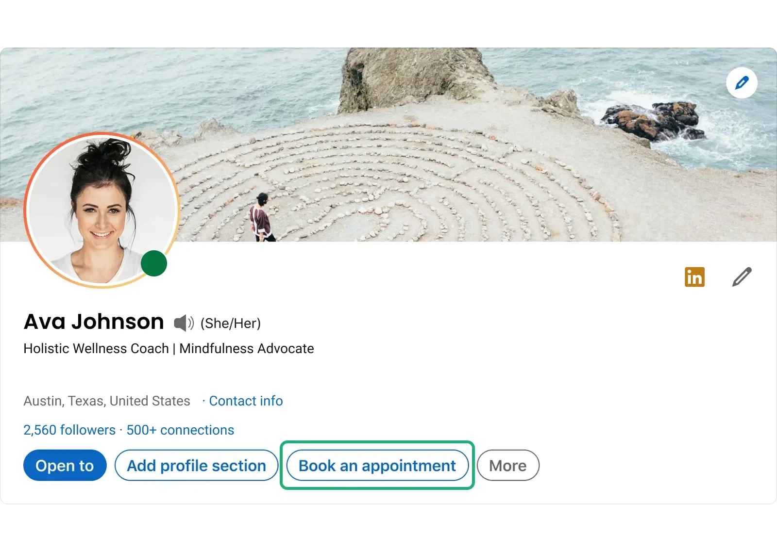 Book appointment button on LinkedIn