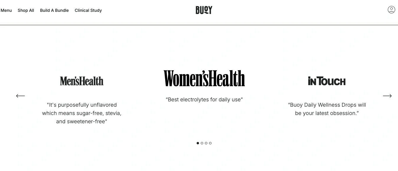 Buoy Daily Wellness Drops: Featured in Men’s Health and Women’s Health Buoy Wellness Drops featured in Men’s Health and Women’s Health, praised for being sugar-free and offering daily electrolytes.