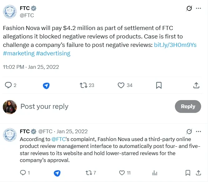 FTC  fines Fashion Nova 4.2 million dollors