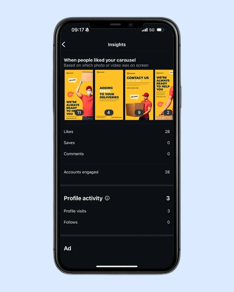 Instagram now gives per frame like counts in carousels