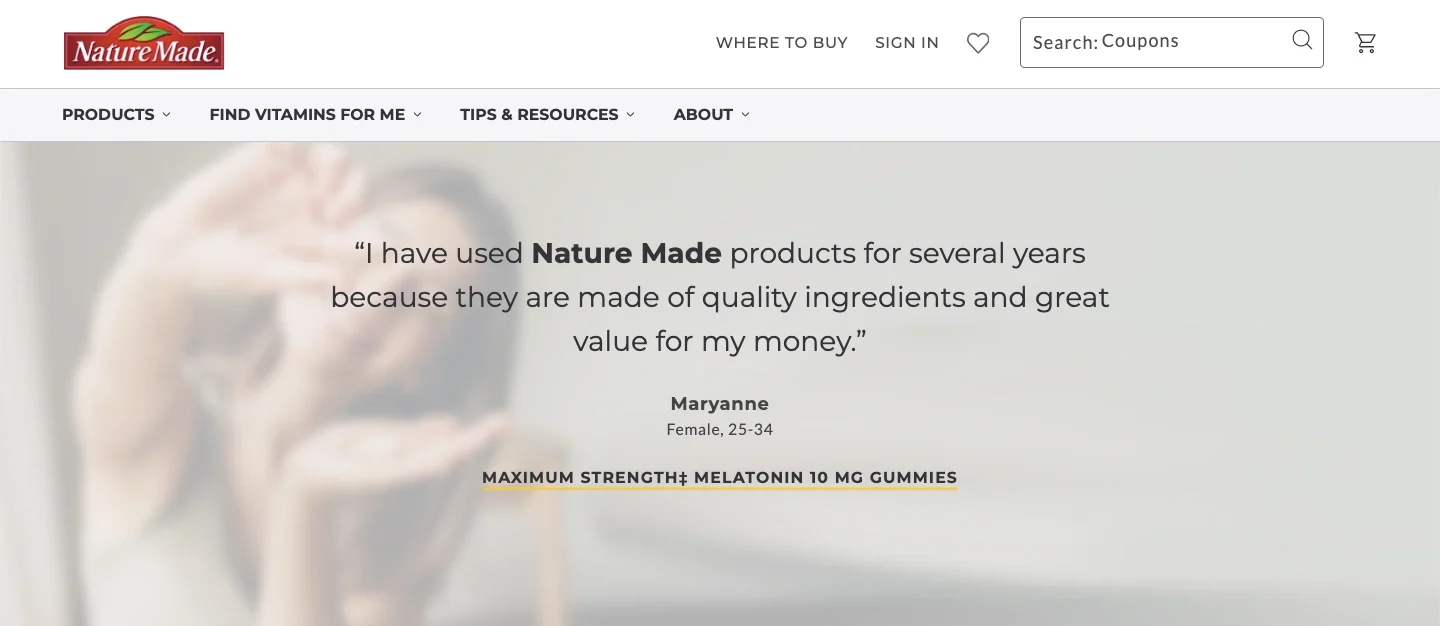 Nature Made Testimonial: Customer Review on Quality and Value Customer Maryanne shares her positive experience with Nature Made products, highlighting quality ingredients and value for money.