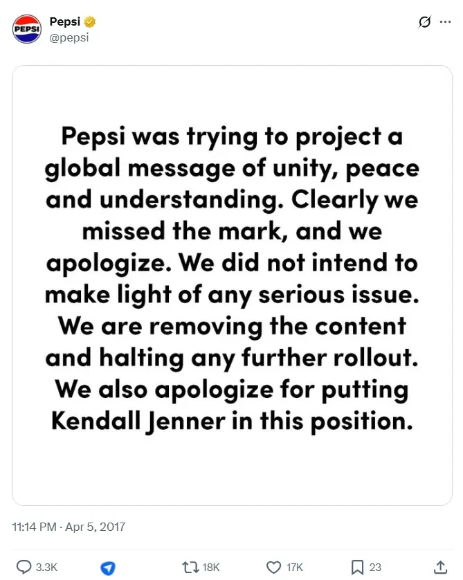 Pepsi apology for its offensive ad