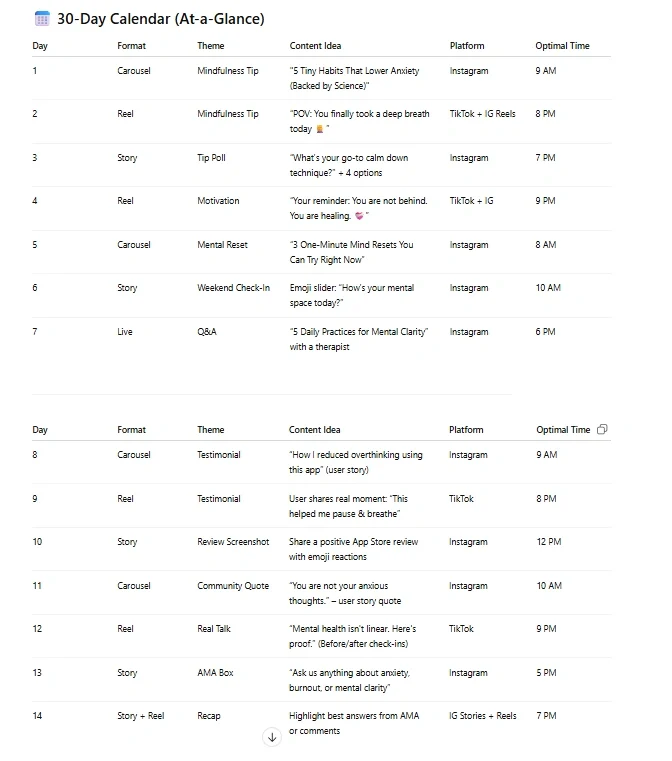 Prompts for Social Media Content Calendar & Outline