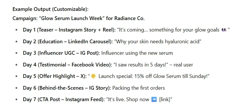 Prompts to create a weekly social media campaign calendar