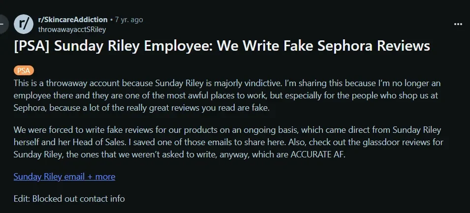 Reddit community for Sunday Riley bachlash