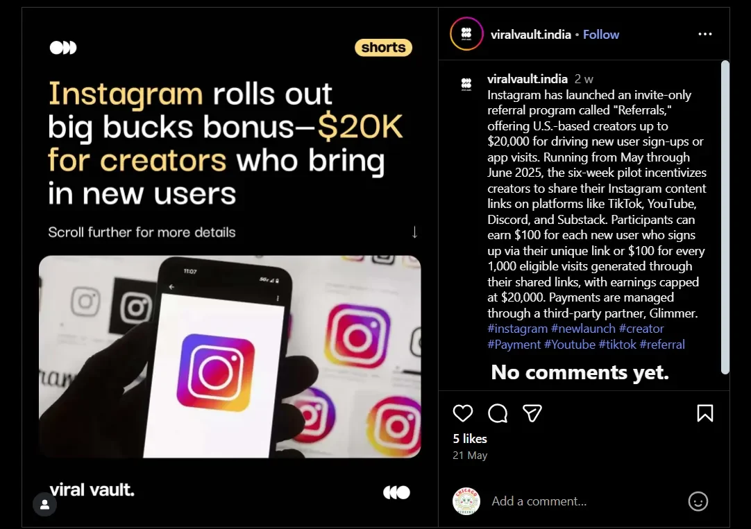 Instagram’s $20K Referral Program