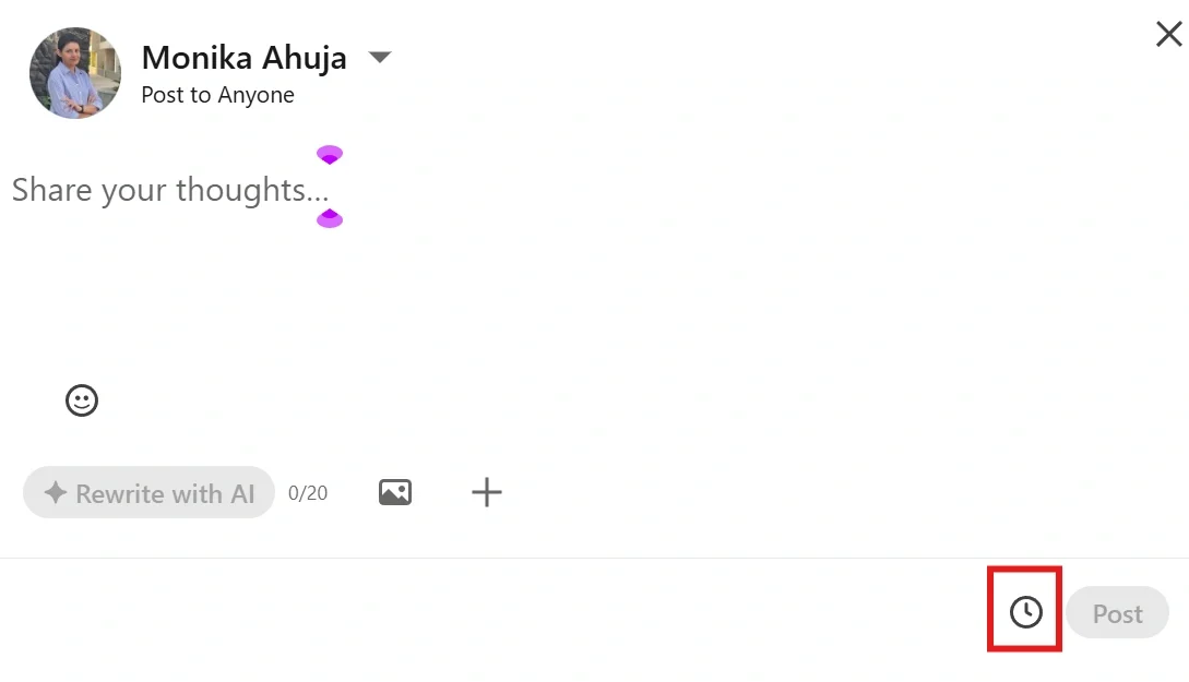 Schedule LinkedIn post for later.