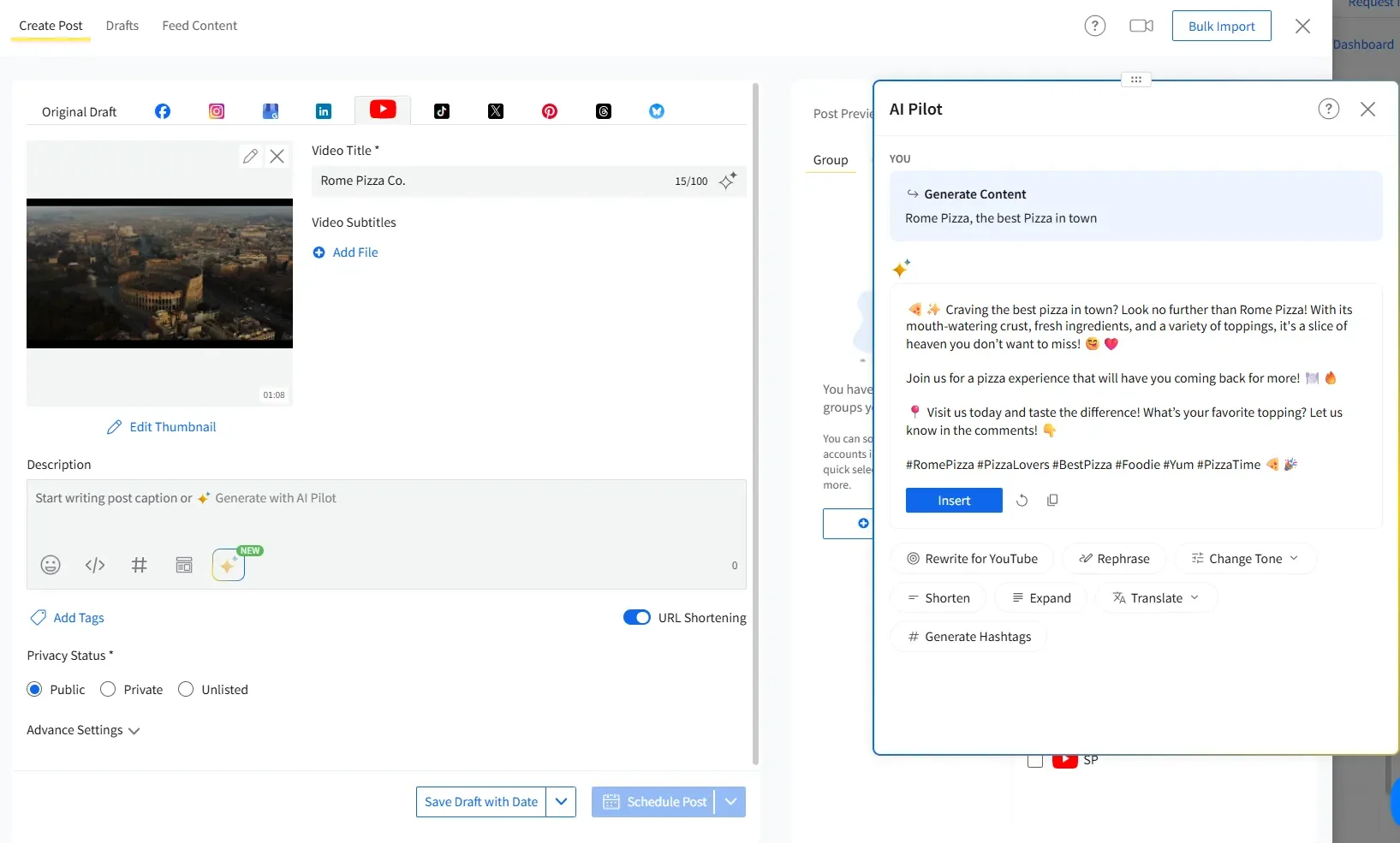 Schedule post on YouTube with SocialPilot