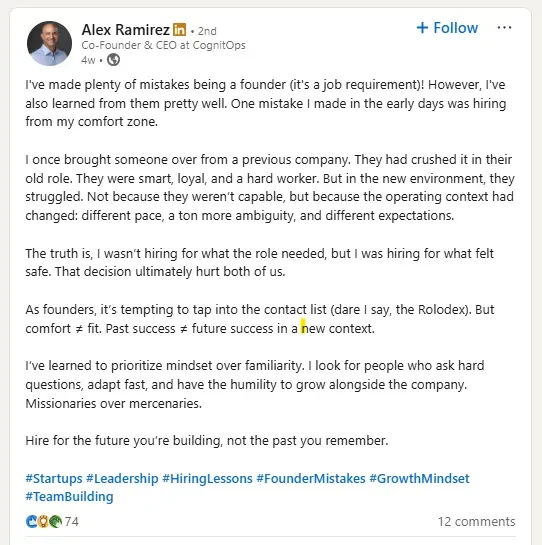 Share founder and CEO reflection posts