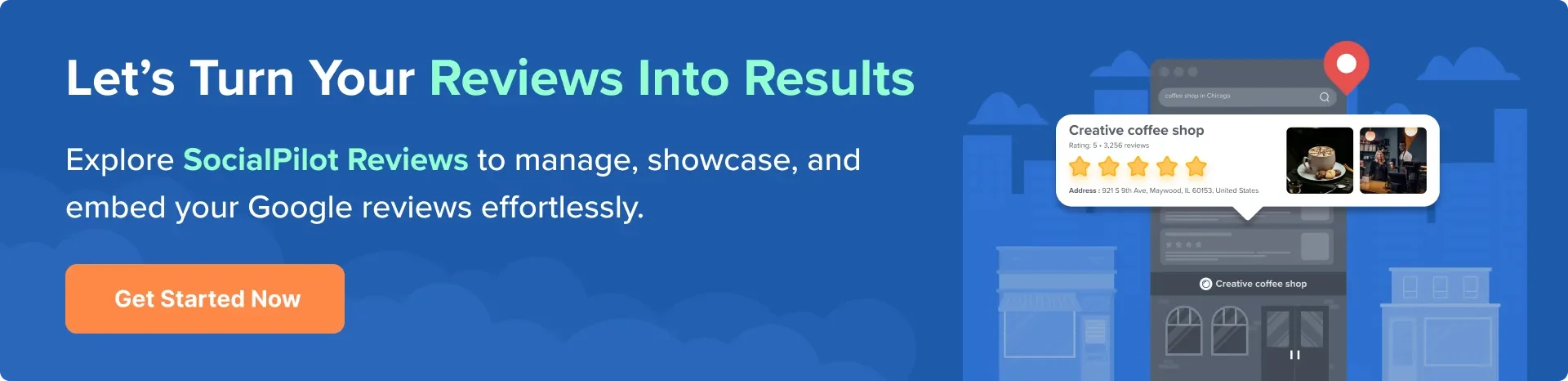 SocialPilot Reviews banner for managing and embedding Google reviews