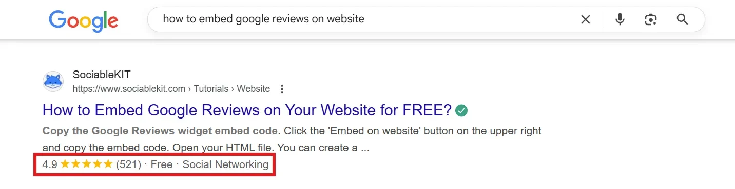 Star ratings in Google search results