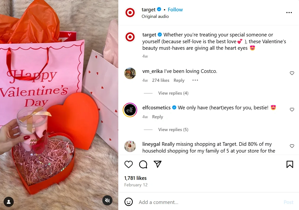 A Valentine's Day gift from Target, featuring beauty products in a heart-shaped box with pink and red decorations 