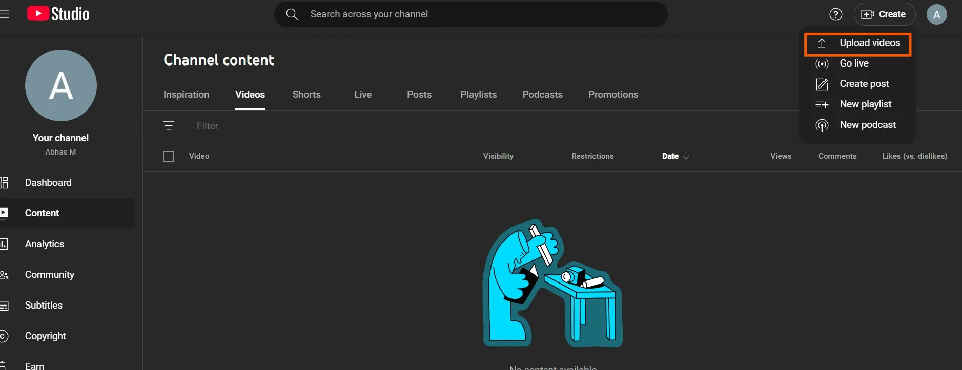 Upload video on YouTube Studio