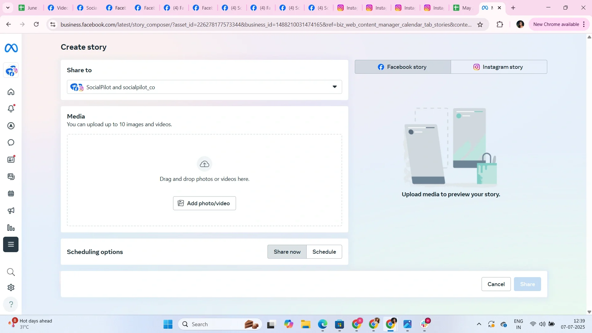 Use meta suite for planned facebook story ads or campaigns