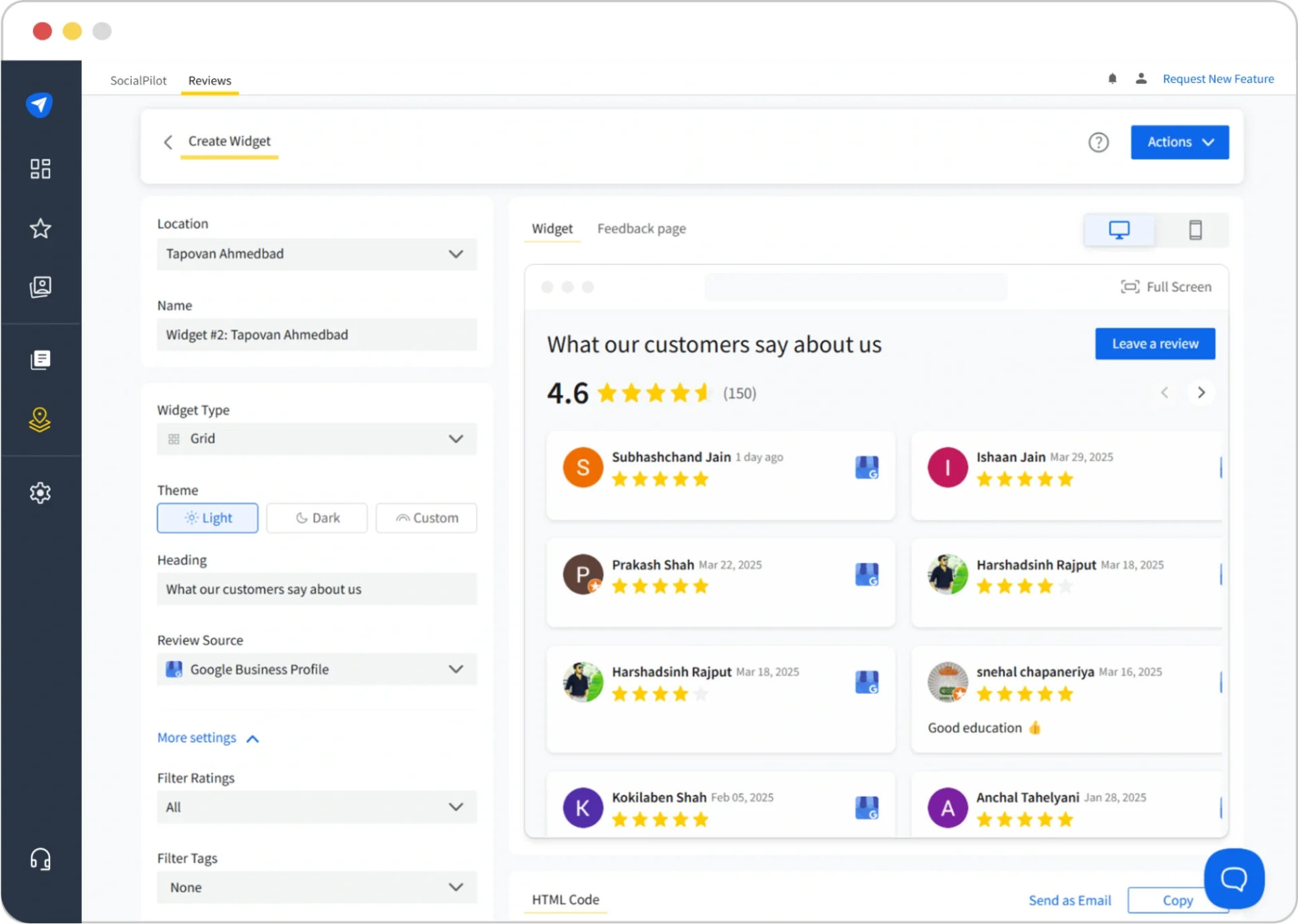 create Widget SocialPilot Reviews Widget