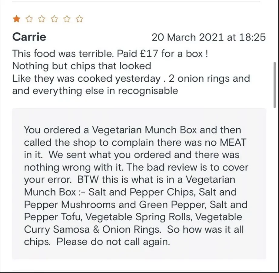 offensive reply to bad review