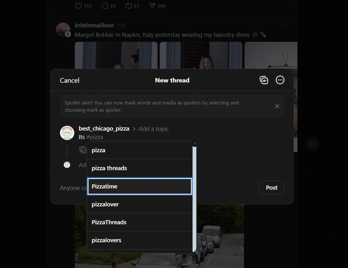 Topic tag system on Threads