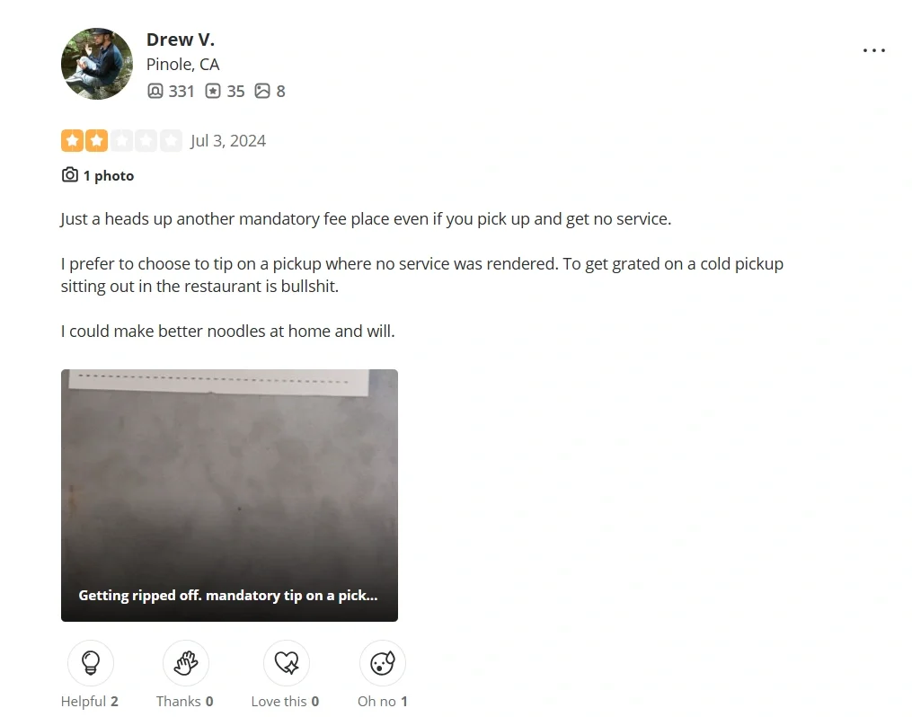 local cafe business Yelp review example