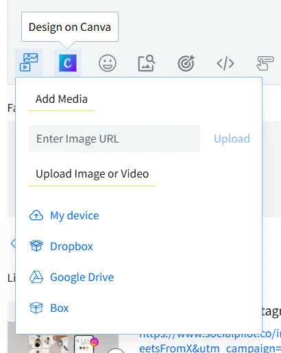 Add media options while composing post in SocialPilot