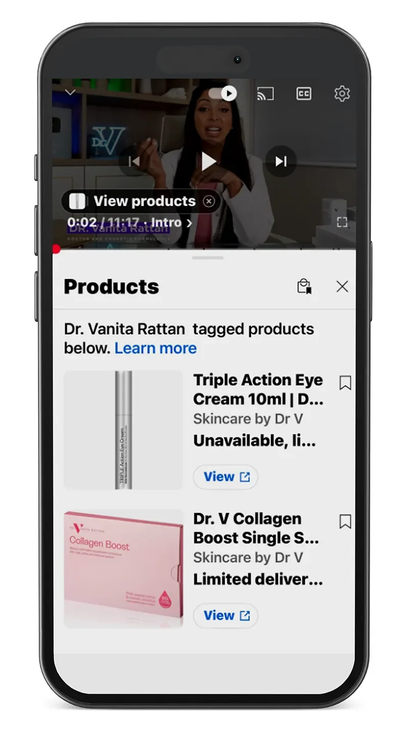 Dr. Vanita Rattan Video with Tagged Skincare Products