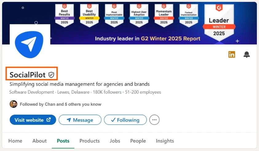 LinkedIn page verification