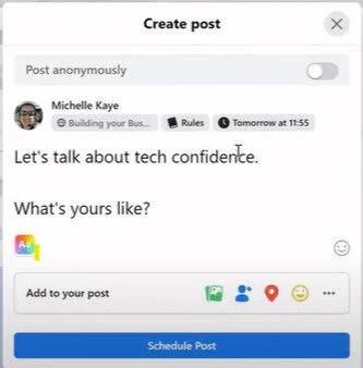 After setting time and click schedule post button