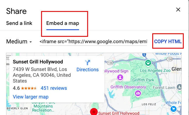Click on Share Review, and then copy the HTML code