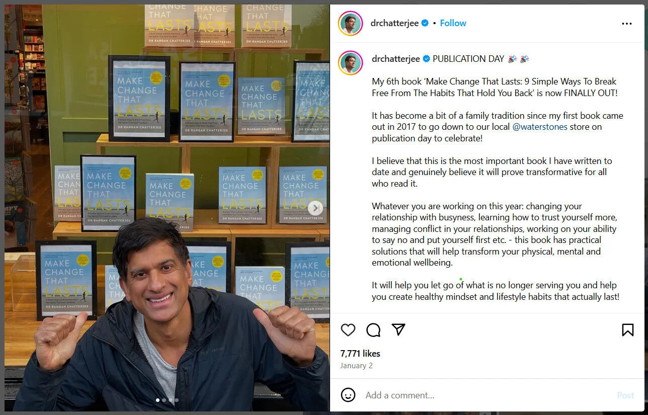 Image of Dr. Chatterjee’s Instagram post announcing publication date