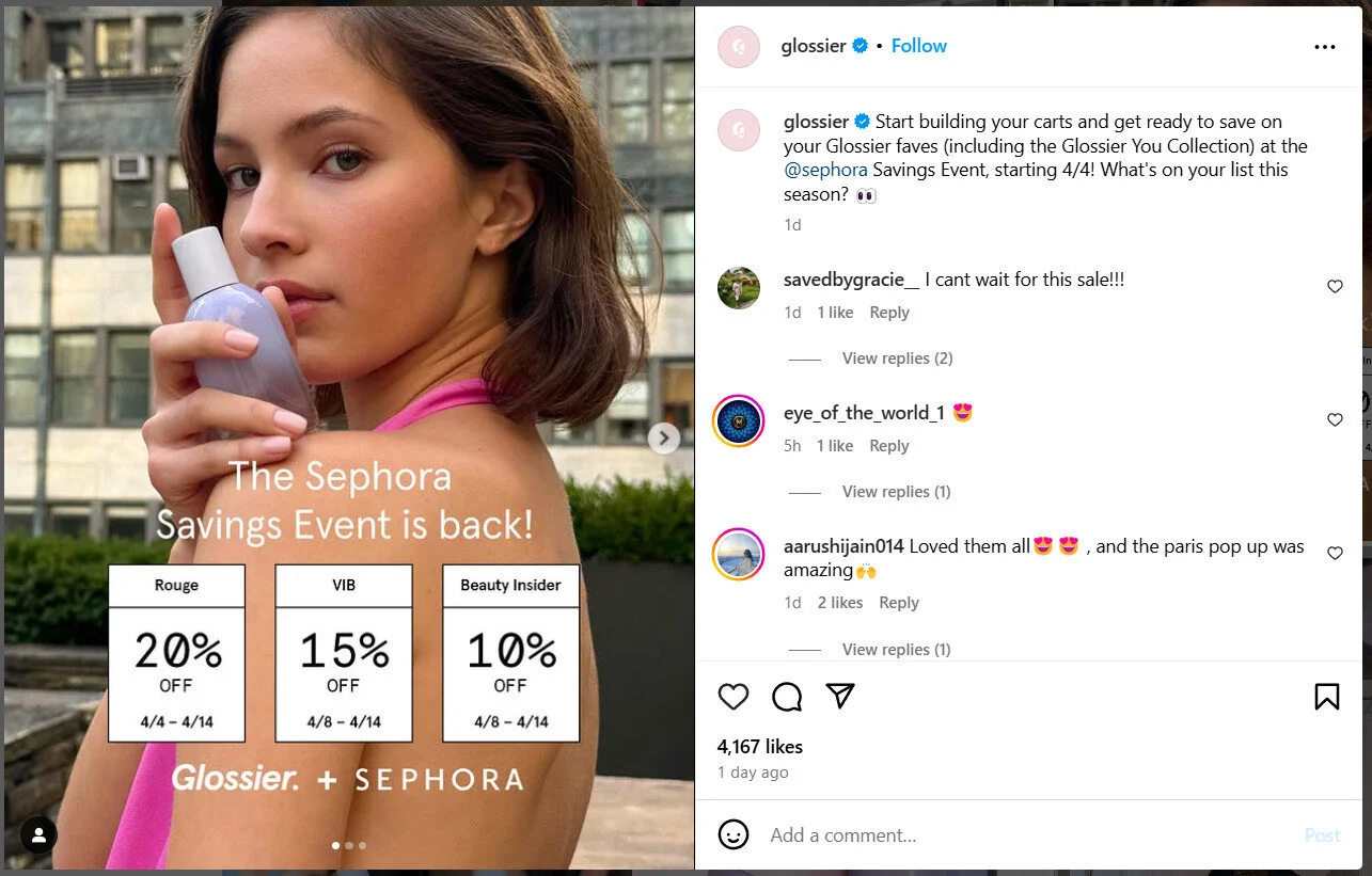 Image of Glossier’s engaging caption