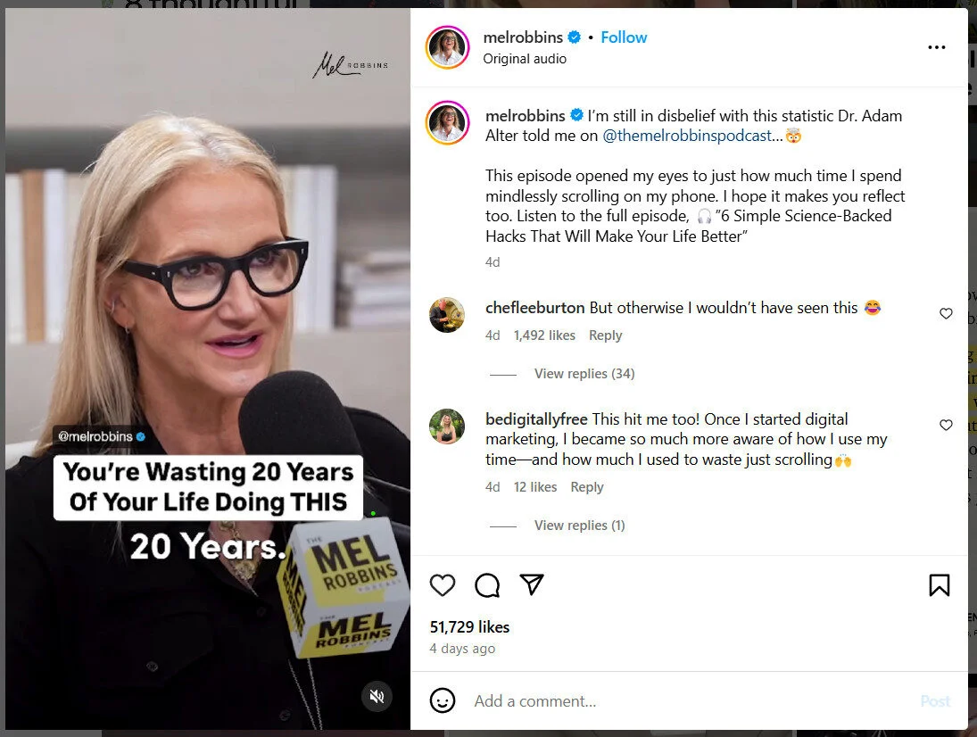 Image of Mel Robbins’ Instagram caption