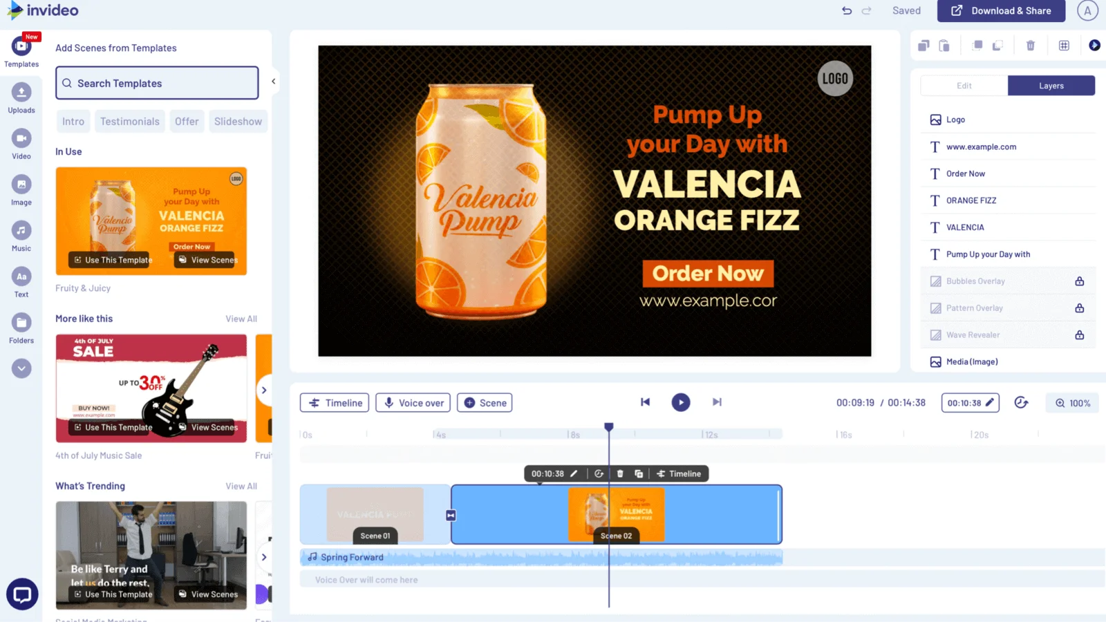 InVideo dashboard for creating social media videos, reels, and more