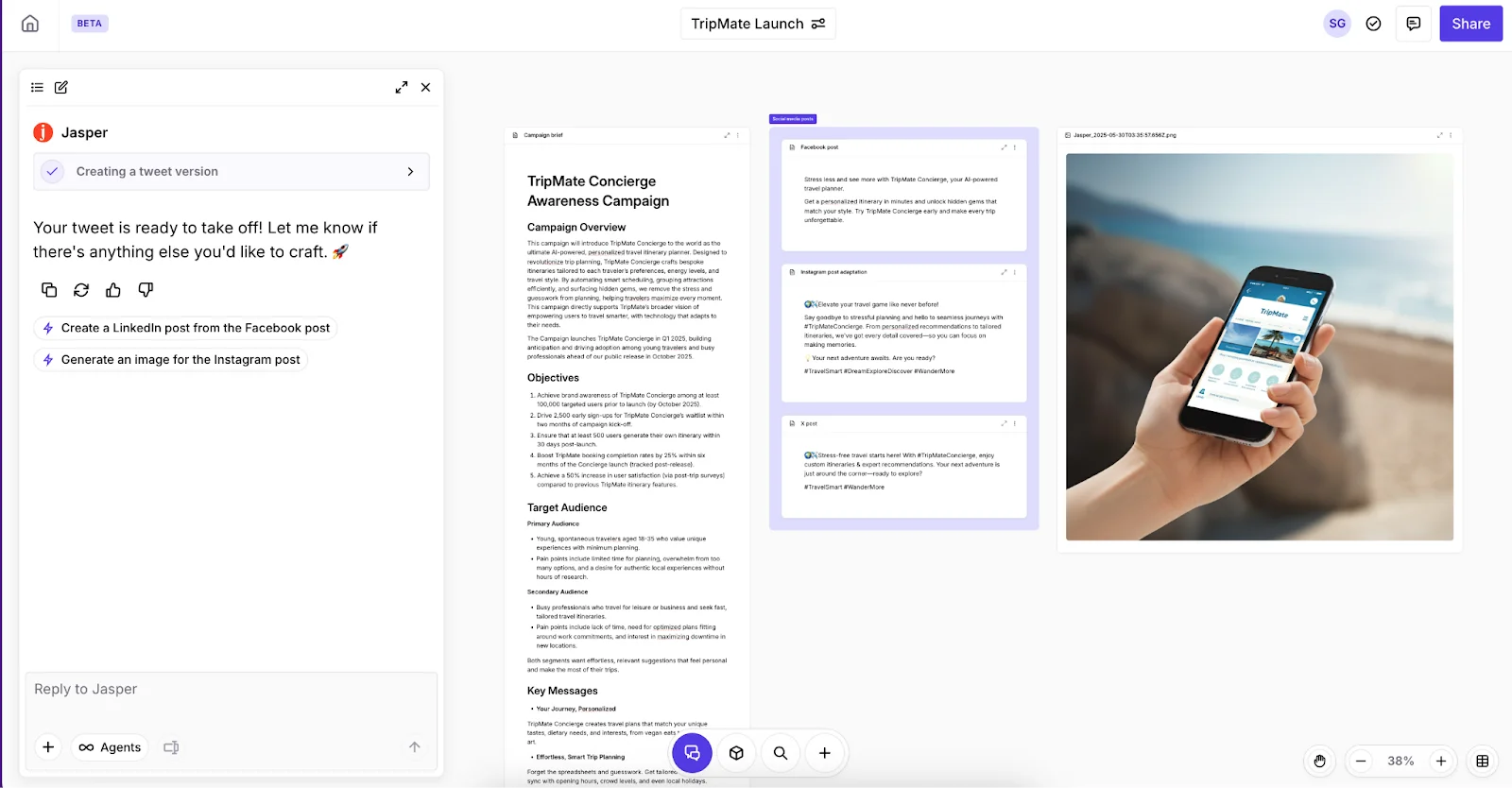 Jasper social media content creation AI tool dashboard