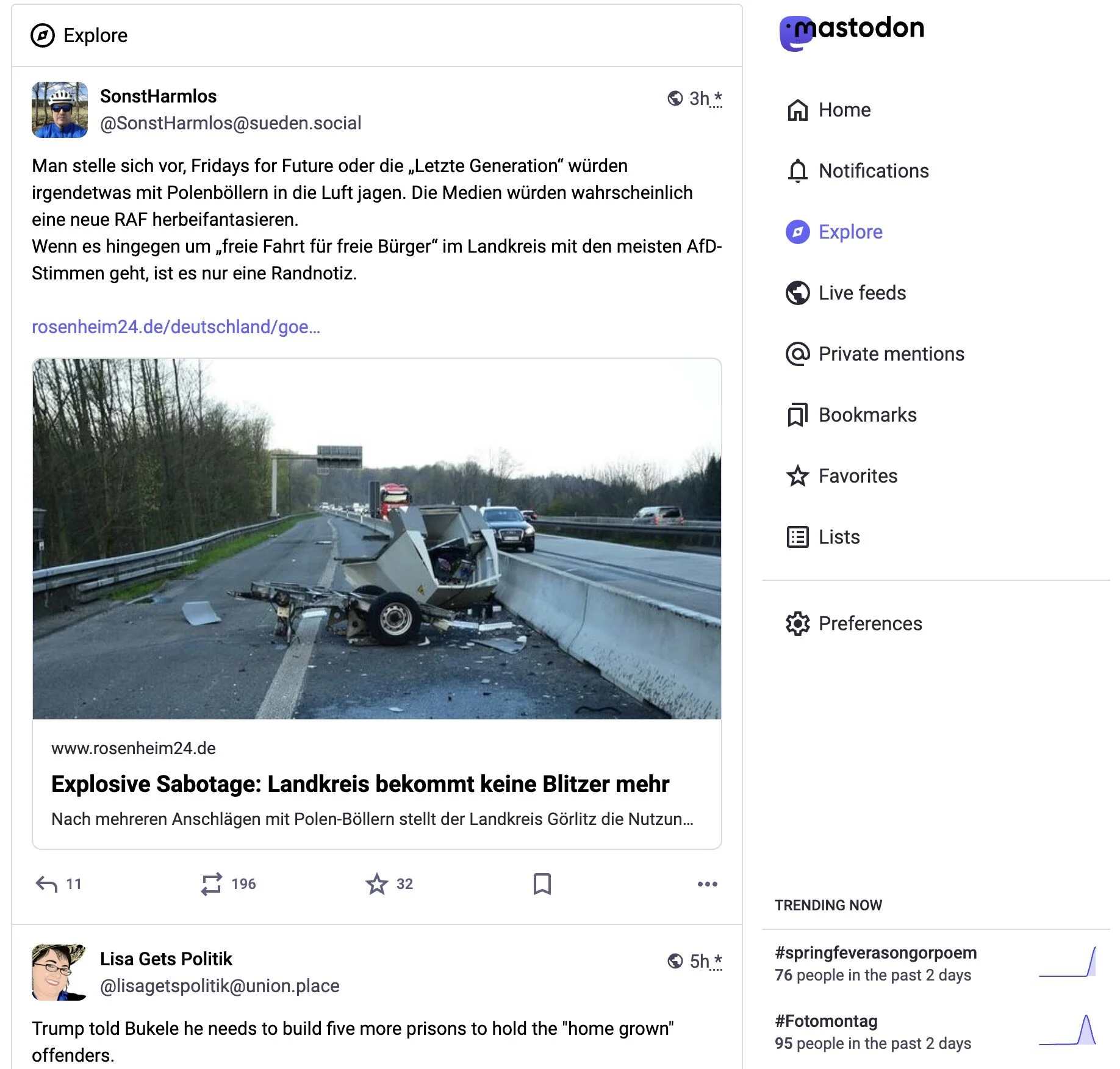 Mastodon explore page chronological feed