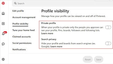 Pinterest Profile Visibility