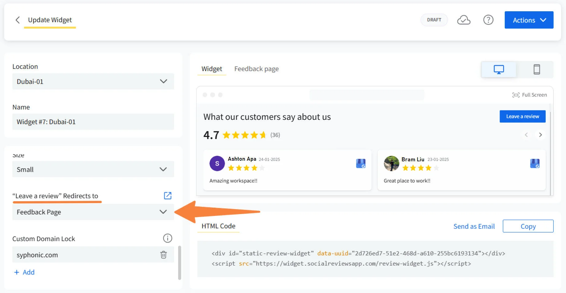 Turn the Leave a Review button on