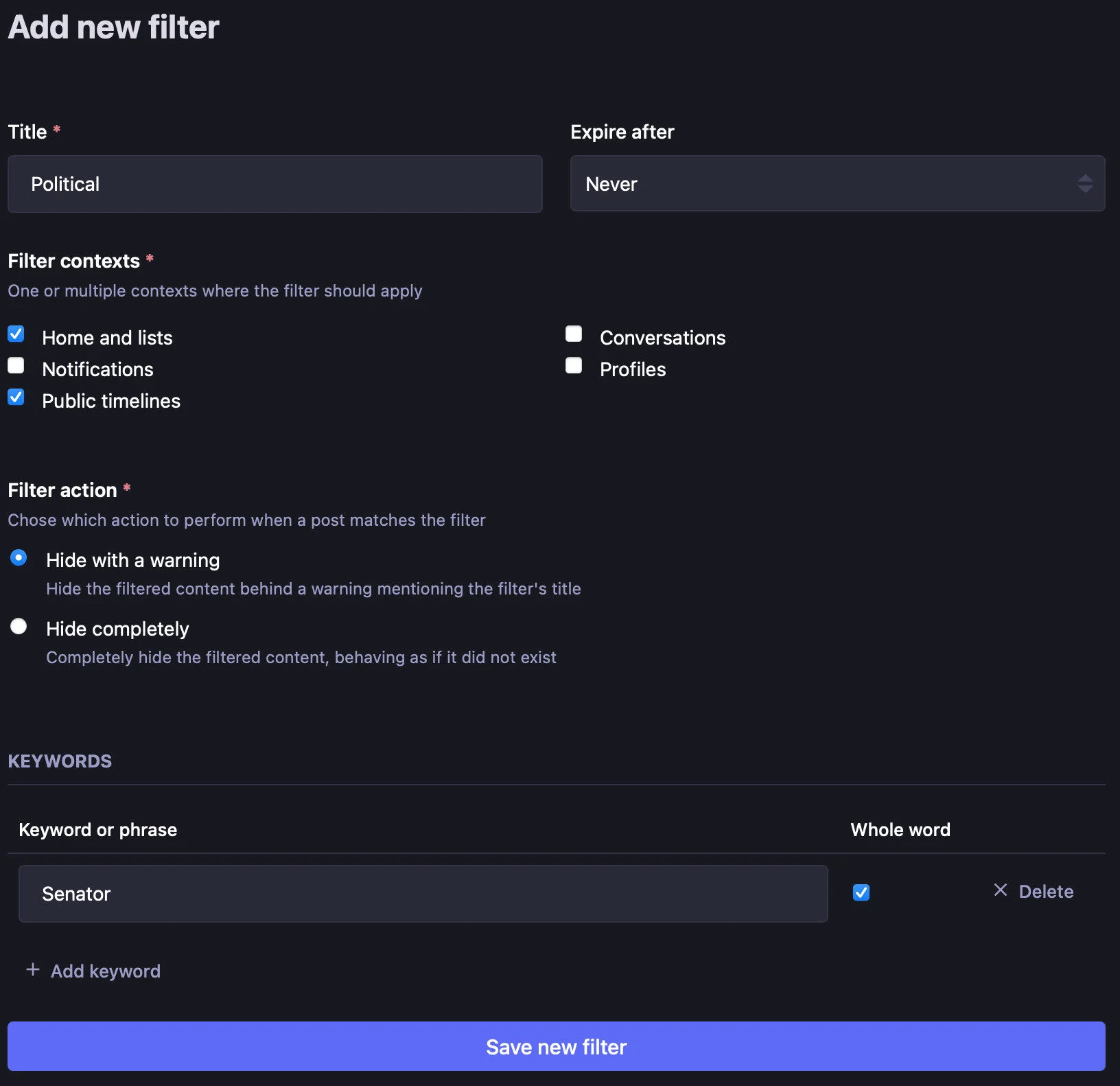 mastodon content filters