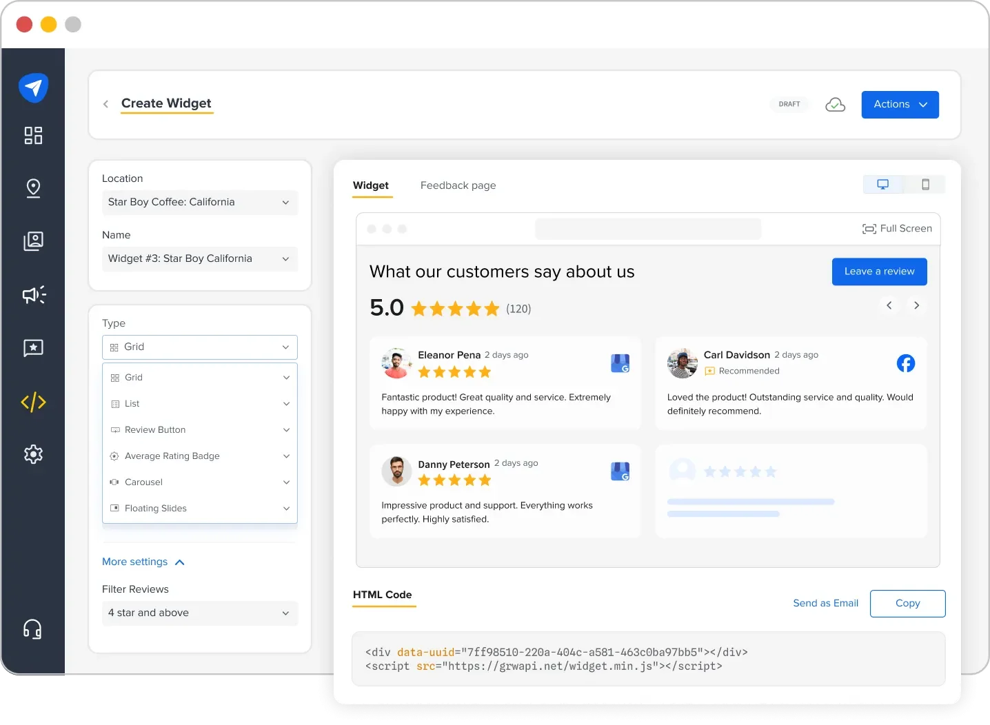 Google Review widget displaying fresh client reviews on a real estate website