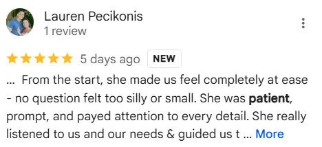 Google review highlighting agent’s patience and availability
